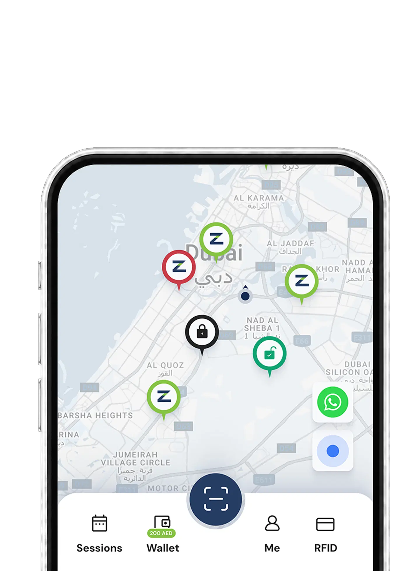Customer App discovery screen showing nearby charging stations.