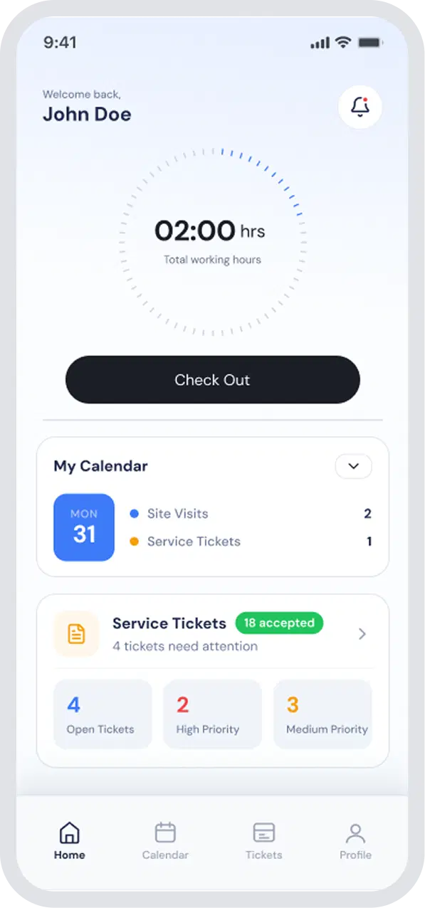 Operations App home screen showing field service overview.