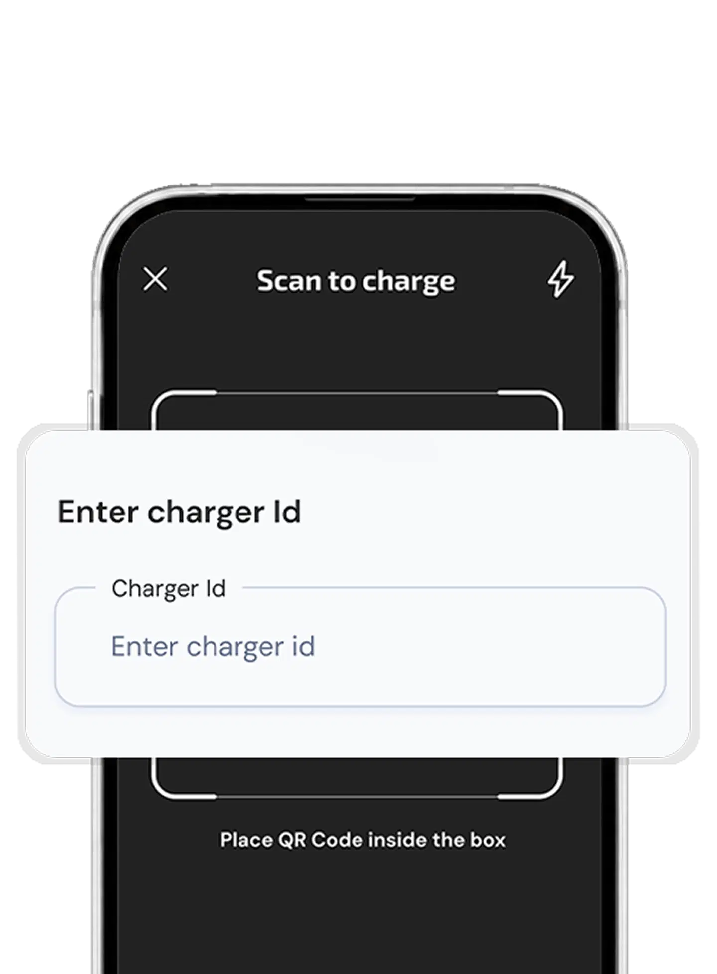 Customer App scan-and-charge screen for starting an EV charging session.