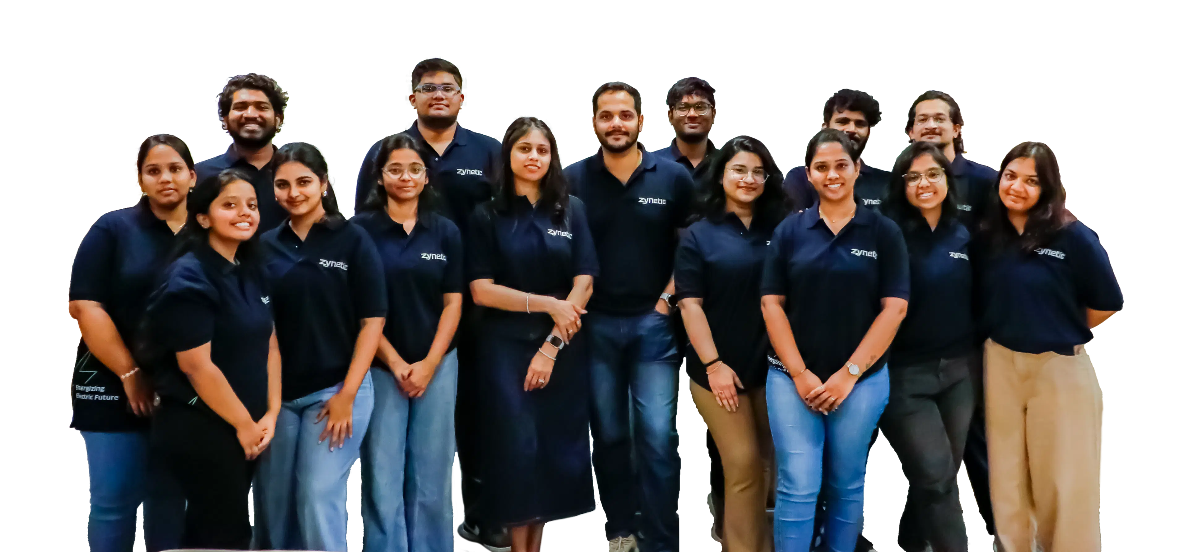 Zynetic team group photo in navy branded polo shirts.